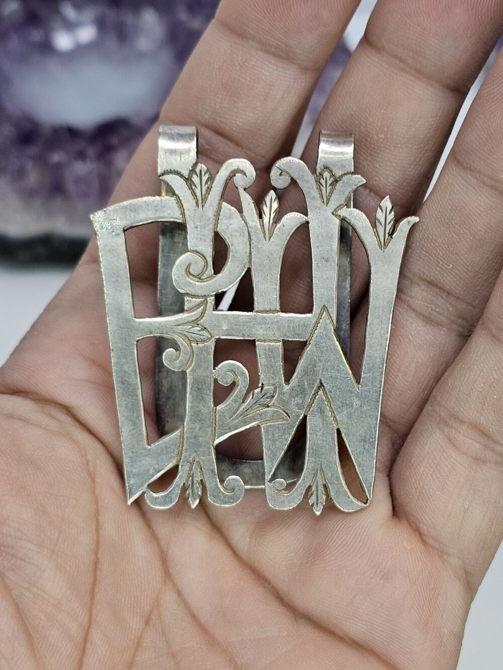 Antique 925 Mexico Money Clip - Initials EHW [Heavy Wear]